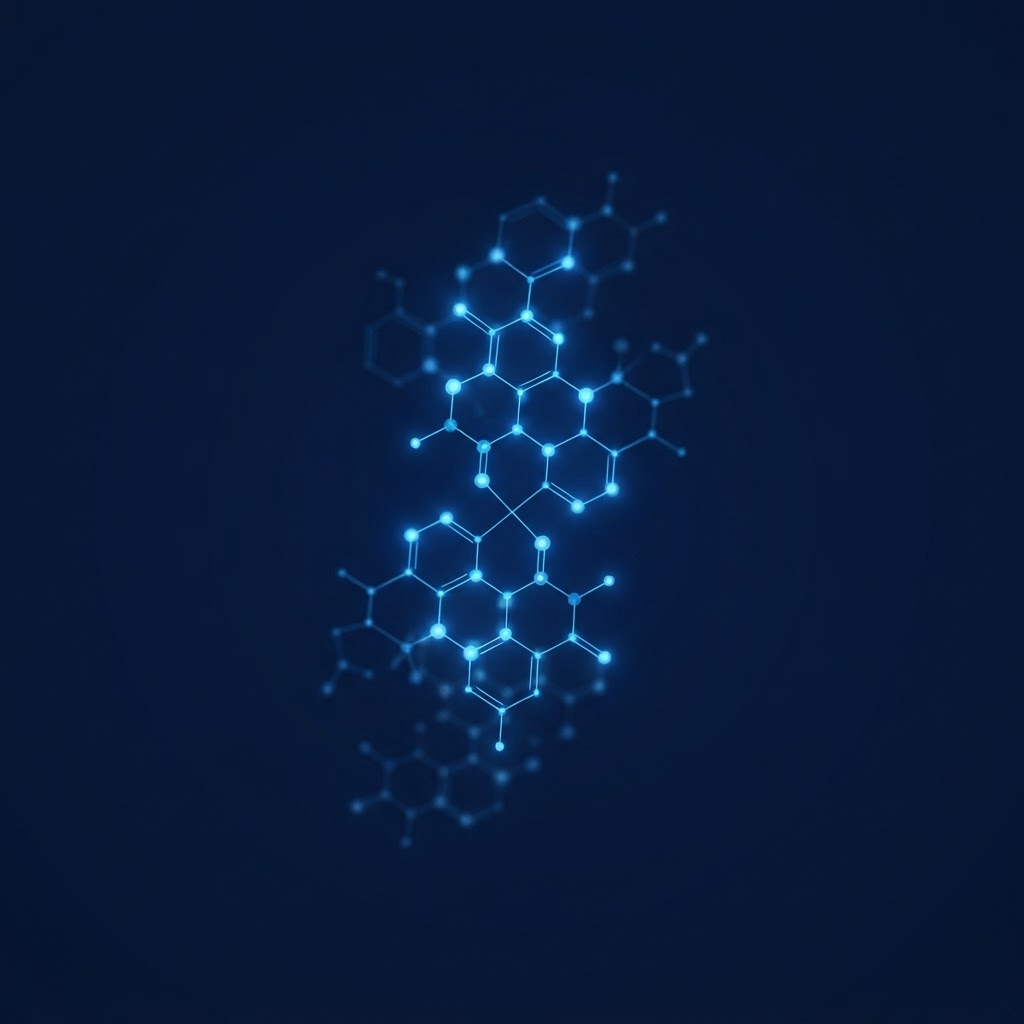 TERAZEN molecular structure visualization in brand navy and electric blue